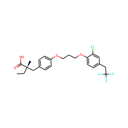 CC[C@@](C)(Cc1ccc(OCCCOc2ccc(CC(F)(F)F)cc2Cl)cc1)C(=O)O ZINC000028571188