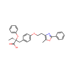 CC[C@@](Cc1ccc(OCCc2nc(-c3ccccc3)oc2C)cc1)(Oc1ccccc1)C(=O)O ZINC000012358535