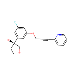 CC[C@@](O)(CO)c1cc(F)cc(OCC#Cc2ccccn2)c1 ZINC000038147811