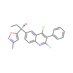 CC[C@@](O)(c1ccc2nc(Cl)c(-c3ccccc3)c(Cl)c2c1)c1cc(C)no1 ZINC001772628199