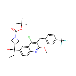 CC[C@@](O)(c1ccc2nc(OC)c(Cc3ccc(C(F)(F)F)cc3)c(Cl)c2c1)C1CN(C(=O)OC(C)(C)C)C1 ZINC001772571301