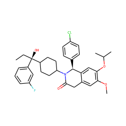 CC[C@@](O)(c1cccc(F)c1)C1CCC(N2C(=O)Cc3cc(OC)c(OC(C)C)cc3[C@@H]2c2ccc(Cl)cc2)CC1 ZINC000169708314