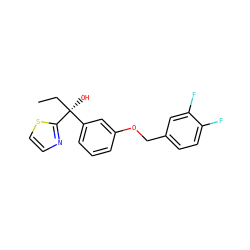 CC[C@@](O)(c1cccc(OCc2ccc(F)c(F)c2)c1)c1nccs1 ZINC000026283850