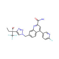 CC[C@@](O)(c1cn(Cc2ccc3c(-c4ccc(F)nc4)cc(C(N)=O)nc3c2)nn1)C(F)(F)F ZINC000221617448