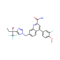 CC[C@@](O)(c1cn(Cc2ccc3c(-c4ccc(OC)c(F)c4)cc(C(N)=O)nc3c2)cn1)C(F)(F)F ZINC000221602074