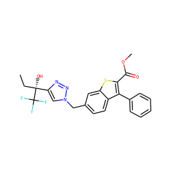 CC[C@@](O)(c1cn(Cc2ccc3c(-c4ccccc4)c(C(=O)OC)sc3c2)nn1)C(F)(F)F ZINC000034986985