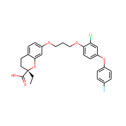 CC[C@@]1(C(=O)O)CCc2ccc(OCCCOc3ccc(Oc4ccc(F)cc4)cc3Cl)cc2O1 ZINC000001910889