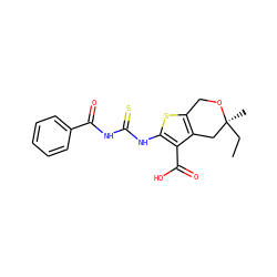 CC[C@@]1(C)Cc2c(sc(NC(=S)NC(=O)c3ccccc3)c2C(=O)O)CO1 ZINC000024545150