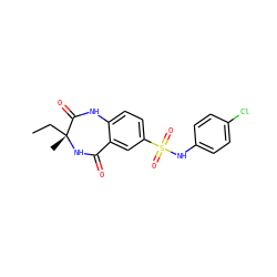 CC[C@@]1(C)NC(=O)c2cc(S(=O)(=O)Nc3ccc(Cl)cc3)ccc2NC1=O ZINC000096258728