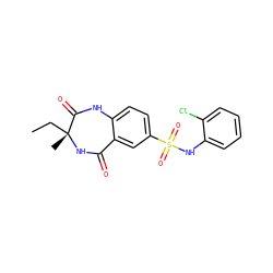 CC[C@@]1(C)NC(=O)c2cc(S(=O)(=O)Nc3ccccc3Cl)ccc2NC1=O ZINC000096258726