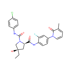 CC[C@@]1(O)C[C@H](C(=O)Nc2ccc(-n3cccc(C)c3=O)cc2F)N(C(=O)Nc2ccc(Cl)cc2)C1 ZINC000040406776