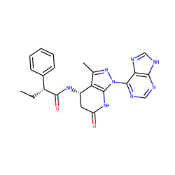 CC[C@@H](C(=O)N[C@H]1CC(=O)Nc2c1c(C)nn2-c1ncnc2[nH]cnc12)c1ccccc1 ZINC001772590424