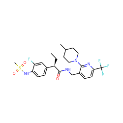 CC[C@@H](C(=O)NCc1ccc(C(F)(F)F)nc1N1CCC(C)CC1)c1ccc(NS(C)(=O)=O)c(F)c1 ZINC000146289938