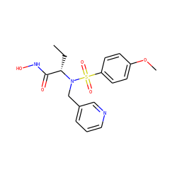 CC[C@@H](C(=O)NO)N(Cc1cccnc1)S(=O)(=O)c1ccc(OC)cc1 ZINC000145419200