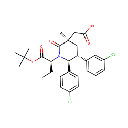 CC[C@@H](C(=O)OC(C)(C)C)N1C(=O)[C@@](C)(CC(=O)O)C[C@H](c2cccc(Cl)c2)[C@H]1c1ccc(Cl)cc1 ZINC000084688674