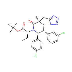 CC[C@@H](C(=O)OC(C)(C)C)N1C(=O)[C@@](C)(Cc2nnn[nH]2)C[C@H](c2cccc(Cl)c2)[C@H]1c1ccc(Cl)cc1 ZINC000095572209