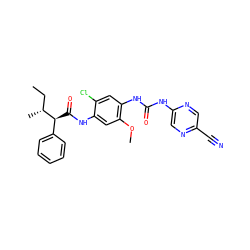 CC[C@@H](C)[C@@H](C(=O)Nc1cc(OC)c(NC(=O)Nc2cnc(C#N)cn2)cc1Cl)c1ccccc1 ZINC000014956110