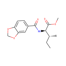 CC[C@@H](C)[C@@H](NC(=O)c1ccc2c(c1)OCO2)C(=O)OC ZINC000069531012
