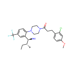 CC[C@@H](C)[C@H](N)c1cc(C(F)(F)F)ccc1N1CCN(C(=O)CCc2ccc(OC)cc2Cl)CC1 ZINC000036285402