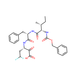 CC[C@@H](C)[C@H](NC(=O)OCc1ccccc1)C(=O)N[C@@H](Cc1ccccc1)C(=O)N[C@@H](CC(F)F)C(=O)C(=O)O ZINC000027843476