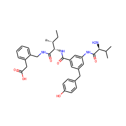 CC[C@@H](C)[C@H](NC(=O)c1cc(Cc2ccc(O)cc2)cc(NC(=O)[C@@H](N)C(C)C)c1)C(=O)NCc1ccccc1CC(=O)O ZINC000044306596