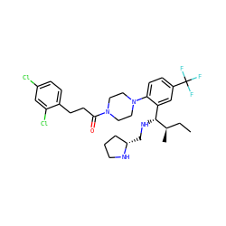 CC[C@@H](C)[C@H](NC[C@H]1CCCN1)c1cc(C(F)(F)F)ccc1N1CCN(C(=O)CCc2ccc(Cl)cc2Cl)CC1 ZINC000036285681
