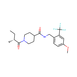 CC[C@@H](C)C(=O)N1CCC(C(=O)NCc2ccc(OC)cc2C(F)(F)F)CC1 ZINC001772618544