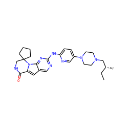 CC[C@@H](C)CN1CCN(c2ccc(Nc3ncc4cc5n(c4n3)C3(CCCC3)CNC5=O)nc2)CC1 ZINC000221385333