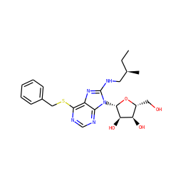 CC[C@@H](C)CNc1nc2c(SCc3ccccc3)ncnc2n1[C@@H]1O[C@H](CO)[C@@H](O)[C@H]1O ZINC000013607481