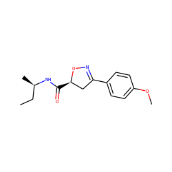 CC[C@@H](C)NC(=O)[C@@H]1CC(c2ccc(OC)cc2)=NO1 ZINC000004104220