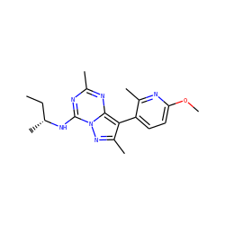 CC[C@@H](C)Nc1nc(C)nc2c(-c3ccc(OC)nc3C)c(C)nn12 ZINC000034007762