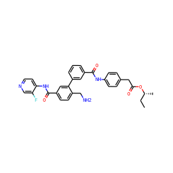 CC[C@@H](C)OC(=O)Cc1ccc(NC(=O)c2cccc(-c3cc(C(=O)Nc4ccncc4F)ccc3CN)c2)cc1 ZINC000206435866