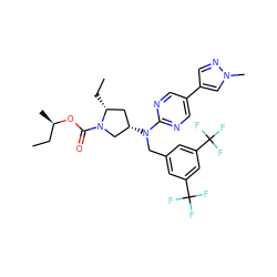 CC[C@@H](C)OC(=O)N1C[C@@H](N(Cc2cc(C(F)(F)F)cc(C(F)(F)F)c2)c2ncc(-c3cnn(C)c3)cn2)C[C@H]1CC ZINC000043205953