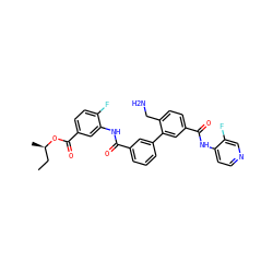 CC[C@@H](C)OC(=O)c1ccc(F)c(NC(=O)c2cccc(-c3cc(C(=O)Nc4ccncc4F)ccc3CN)c2)c1 ZINC000299858193