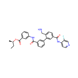 CC[C@@H](C)OC(=O)c1cccc(NC(=O)c2cccc(-c3cc(C(=O)Nc4ccncc4F)ccc3CN)c2)c1 ZINC000206407562