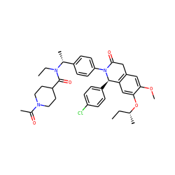 CC[C@@H](C)Oc1cc2c(cc1OC)CC(=O)N(c1ccc([C@@H](C)N(CC)C(=O)C3CCN(C(C)=O)CC3)cc1)[C@@H]2c1ccc(Cl)cc1 ZINC000202404656