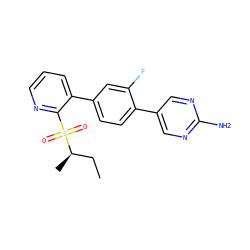 CC[C@@H](C)S(=O)(=O)c1ncccc1-c1ccc(-c2cnc(N)nc2)c(F)c1 ZINC000224753137