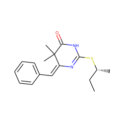 CC[C@@H](C)SC1=N/C(=C/c2ccccc2)C(C)(C)C(=O)N1 ZINC000033836662