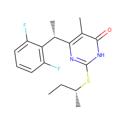 CC[C@@H](C)Sc1nc([C@@H](C)c2c(F)cccc2F)c(C)c(=O)[nH]1 ZINC000013863476