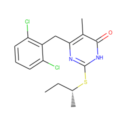 CC[C@@H](C)Sc1nc(Cc2c(Cl)cccc2Cl)c(C)c(=O)[nH]1 ZINC000013556529