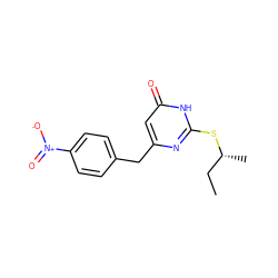 CC[C@@H](C)Sc1nc(Cc2ccc([N+](=O)[O-])cc2)cc(=O)[nH]1 ZINC000013474602