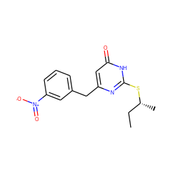 CC[C@@H](C)Sc1nc(Cc2cccc([N+](=O)[O-])c2)cc(=O)[nH]1 ZINC000013556455