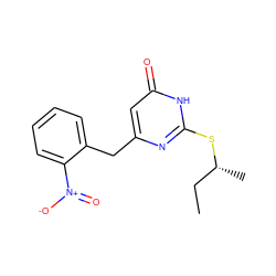 CC[C@@H](C)Sc1nc(Cc2ccccc2[N+](=O)[O-])cc(=O)[nH]1 ZINC000013556449