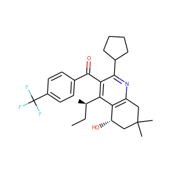 CC[C@@H](C)c1c(C(=O)c2ccc(C(F)(F)F)cc2)c(C2CCCC2)nc2c1[C@@H](O)CC(C)(C)C2 ZINC000049090026
