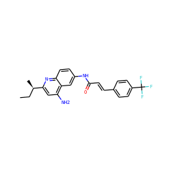CC[C@@H](C)c1cc(N)c2cc(NC(=O)/C=C/c3ccc(C(F)(F)F)cc3)ccc2n1 ZINC000036351886