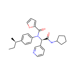 CC[C@@H](C)c1ccc(N(C(=O)c2ccco2)[C@@H](C(=O)NC2CCCC2)c2cccnc2)cc1 ZINC000013025371