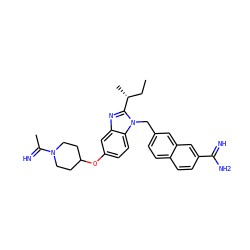 CC[C@@H](C)c1nc2cc(OC3CCN(C(C)=N)CC3)ccc2n1Cc1ccc2ccc(C(=N)N)cc2c1 ZINC000028093296