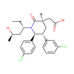 CC[C@@H](C[C@@H](C)O)N1C(=O)[C@@](C)(CC(=O)O)C[C@H](c2cccc(Cl)c2)[C@H]1c1ccc(Cl)cc1 ZINC000103248040