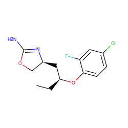 CC[C@@H](C[C@H]1COC(N)=N1)Oc1ccc(Cl)cc1F ZINC000117255597