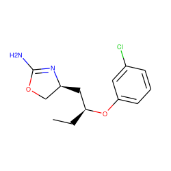 CC[C@@H](C[C@H]1COC(N)=N1)Oc1cccc(Cl)c1 ZINC000117245021